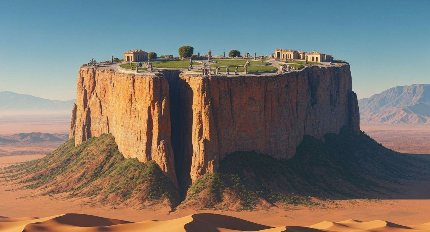 Flat-Topped Mountain Rising from Desert Landscape