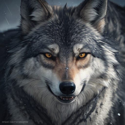 Photorealistic Wolf Portrait with Faded Scar
