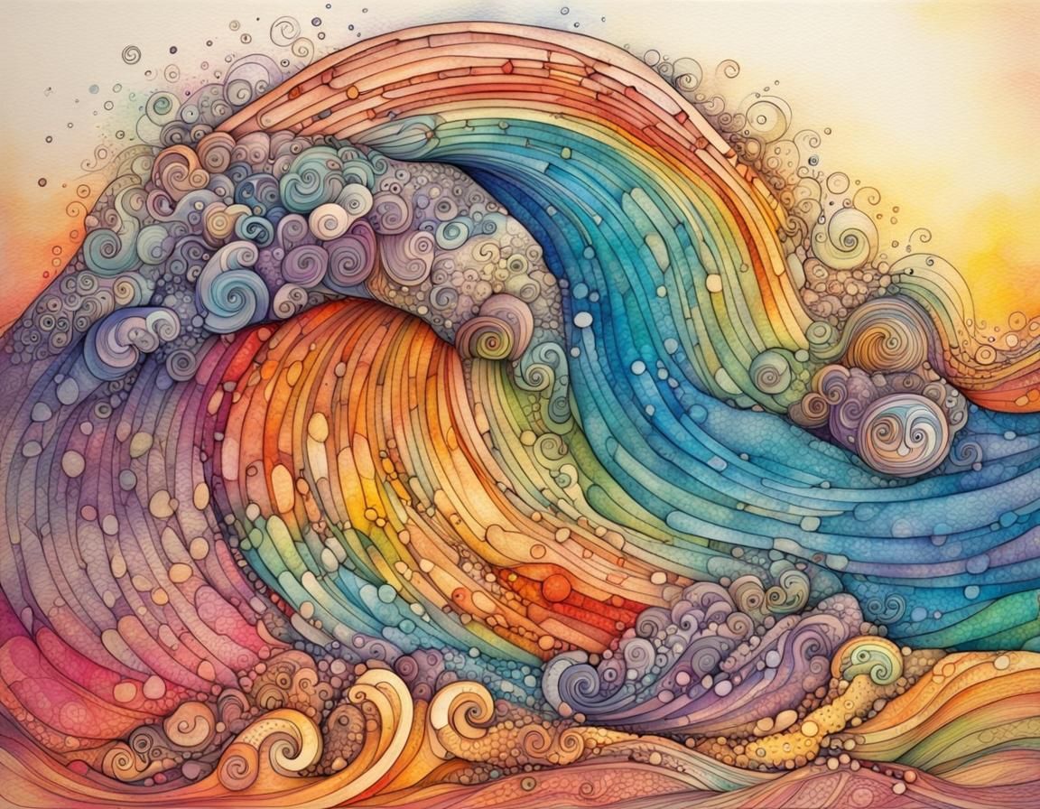 Rainbow Tsunami Wave Sculpture, Abstract Vector Art