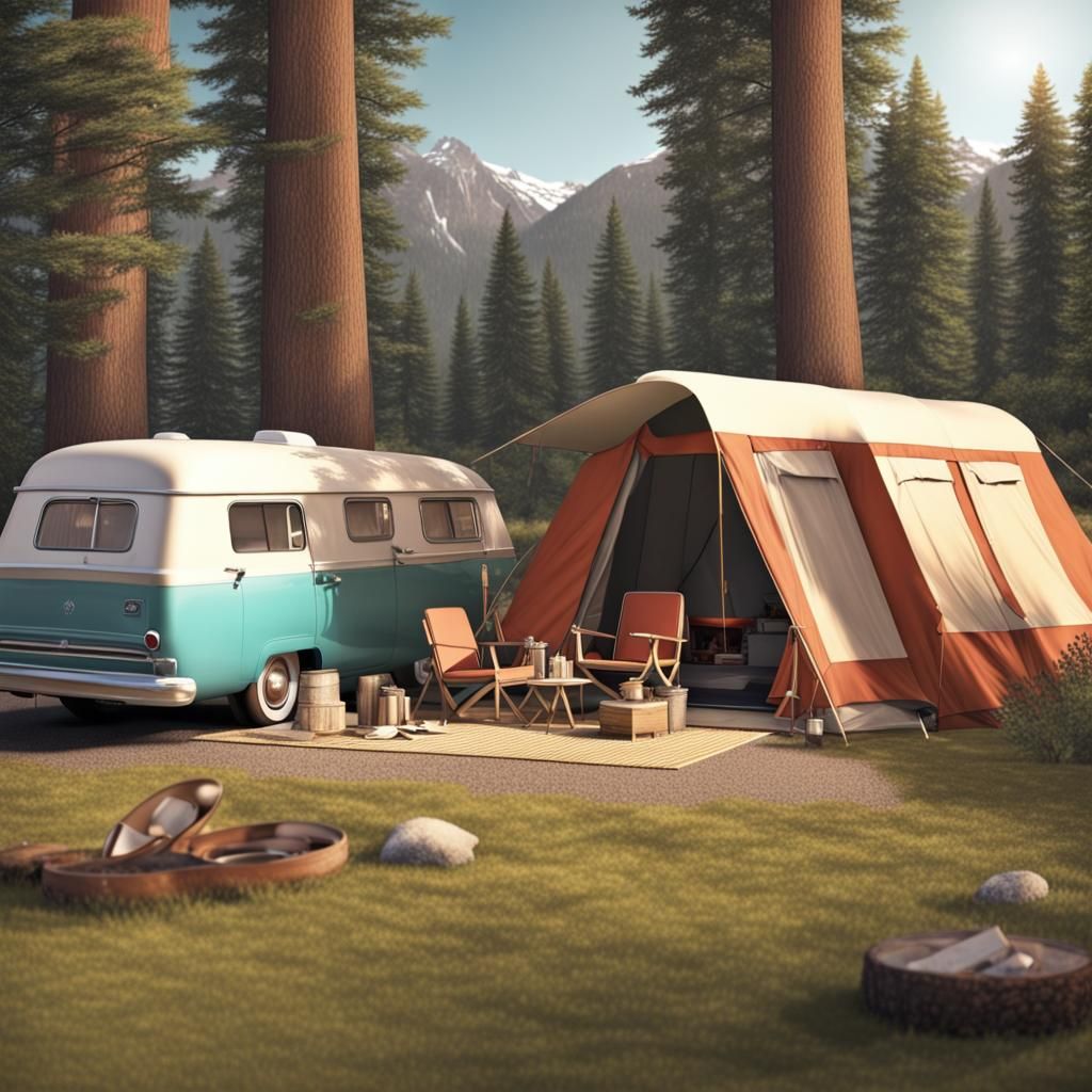 1960s Camping Site in Photorealistic Style