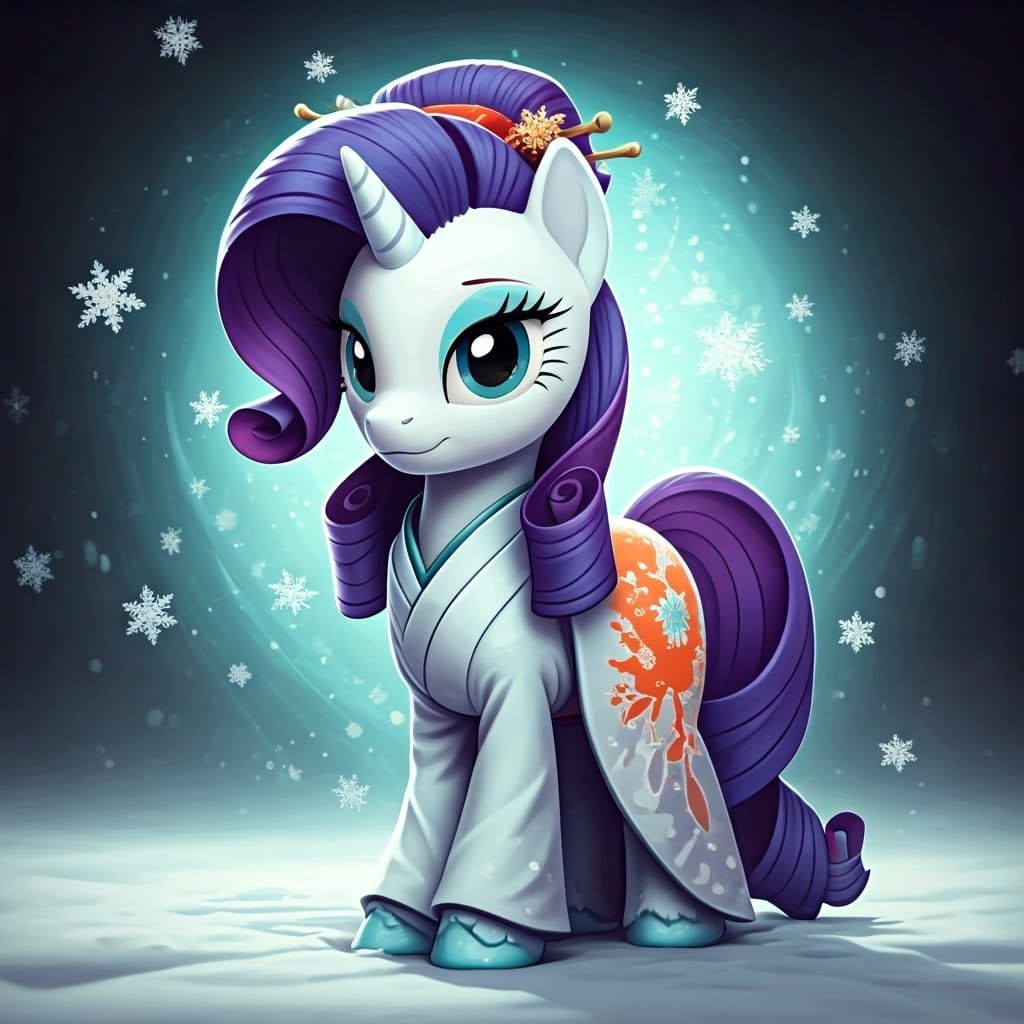 Winter Goddess in Snowy Kimono, Art Nouveau Inspiration