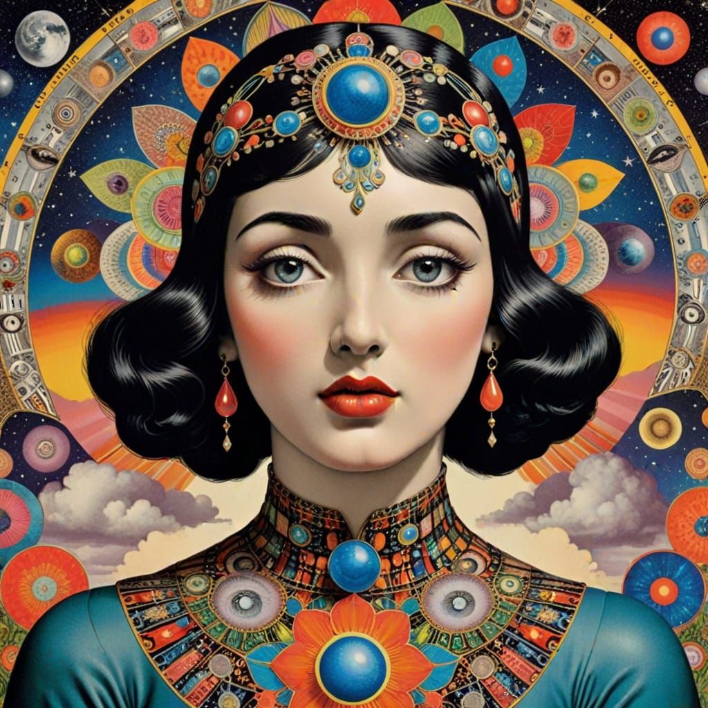 Psychedelic Fornasetti Dreamscape: A Vintage Spiritual Journ...