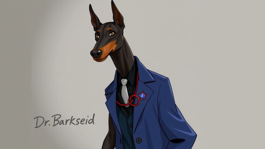 Dr. Barkseid: Deranged Doberman Villain in Velvet