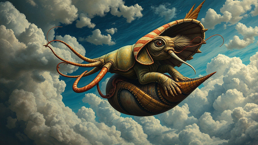 Flying Jumbo Shrimp Elephant in Storm Clouds