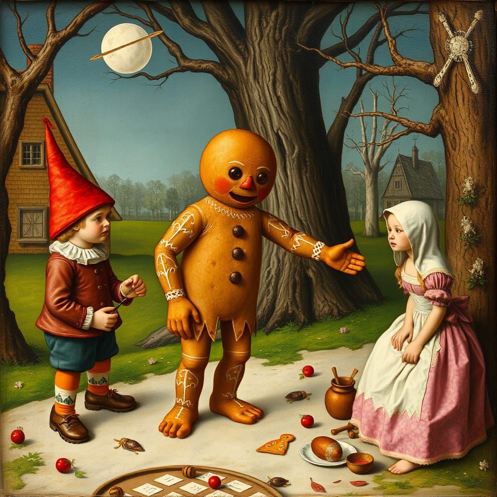 Surreal Gingerbread Man Meets Bosch's Dark Fantasy