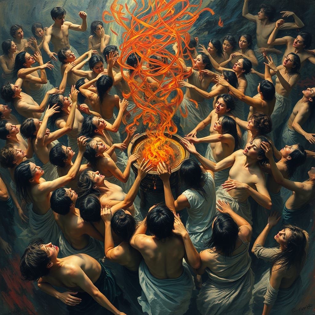 Entranced Dancers Swirling Around Sacred Object