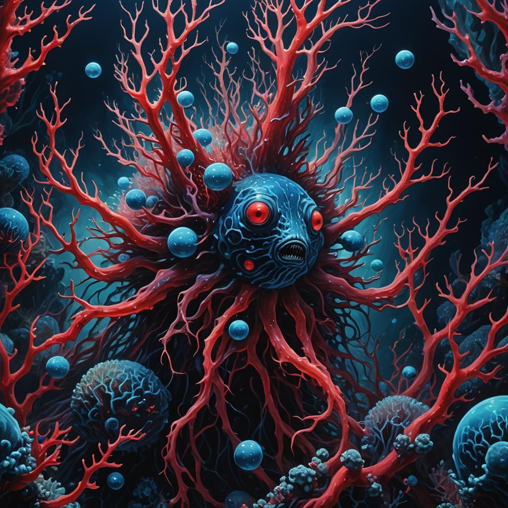 Bioluminescent Creature in Deep Sea Abyss: Gothic Surrealism