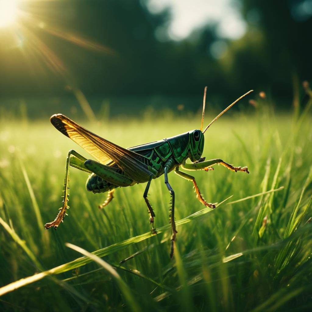 Grasshopper's Dramatic Leap: A Cinematic Film Still