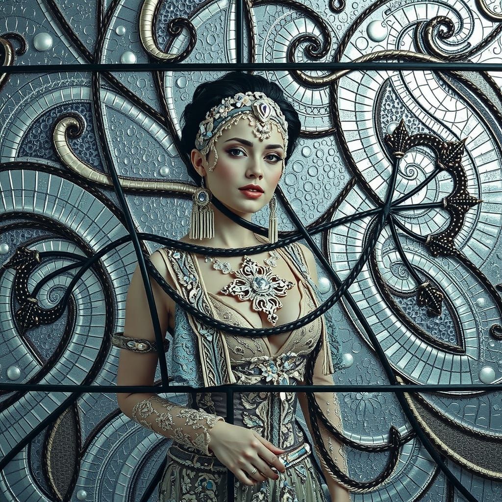 Elegant Woman in Opulent Art Nouveau Style