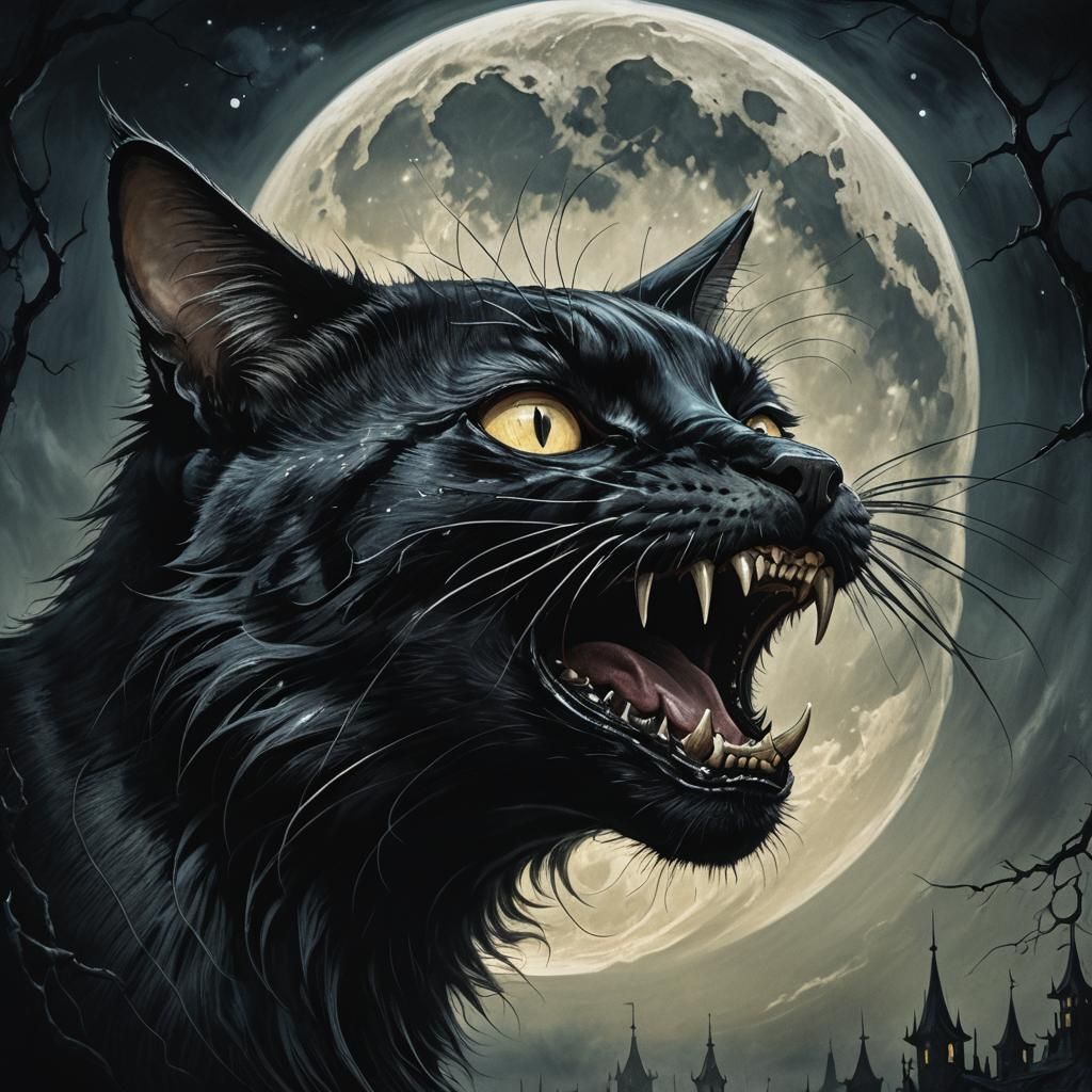 Friday the 13th, black cat screeching at the moon