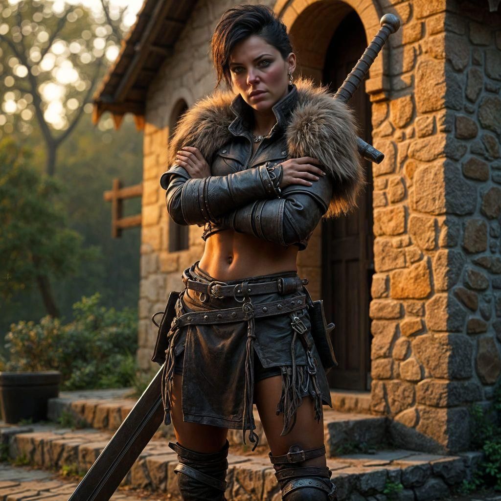 Fallen Warrior Woman in Dynamic Pose