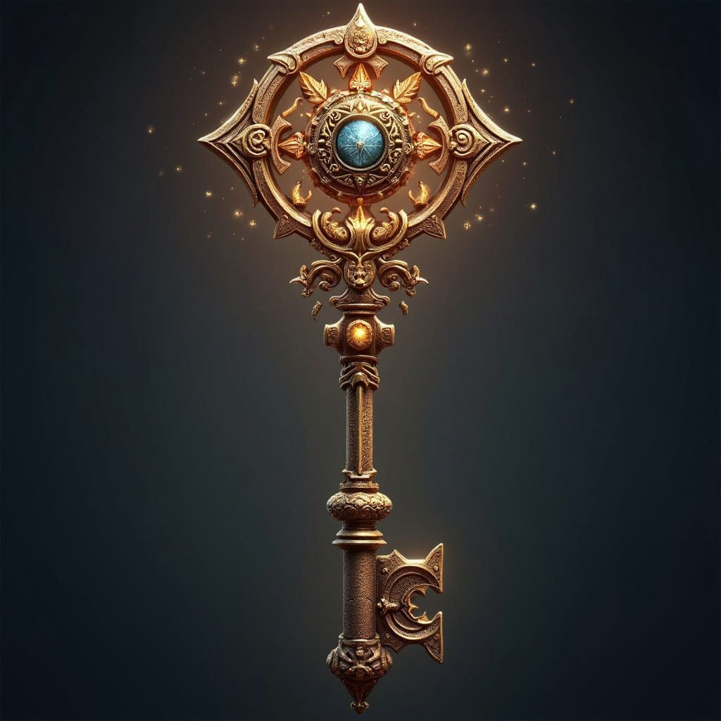 Mystical Dungeon Key on Transparent Background