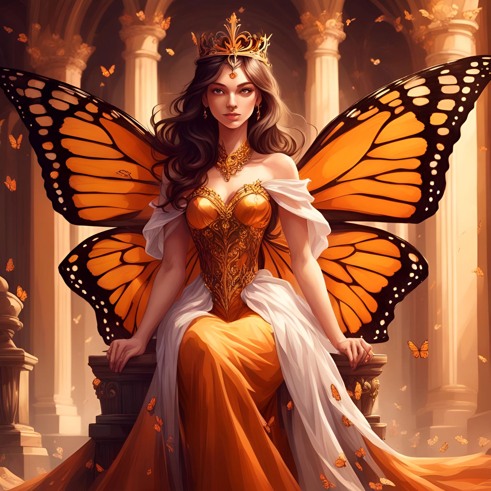 Butterfly Winged Woman in Throne Room Art