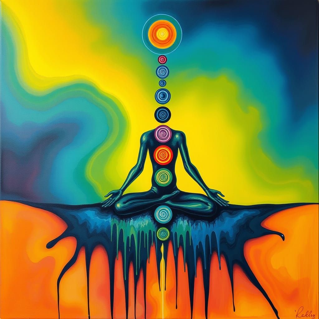 Surrealistic Chakra Colors Ascend in a Dreamlike Oil Paintin...