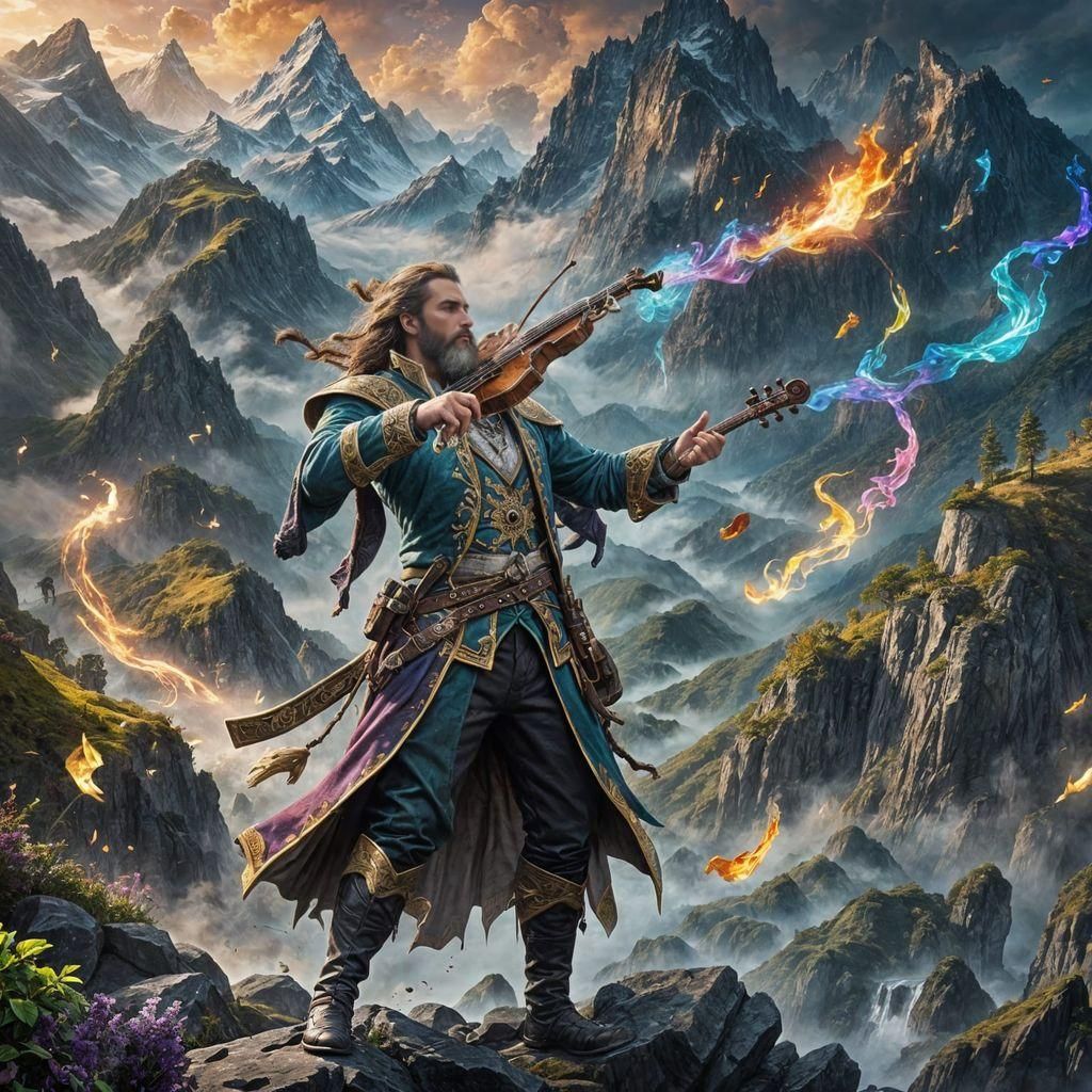 Epic Fantasy Bard Casting Musical Magic in Graffiti Art