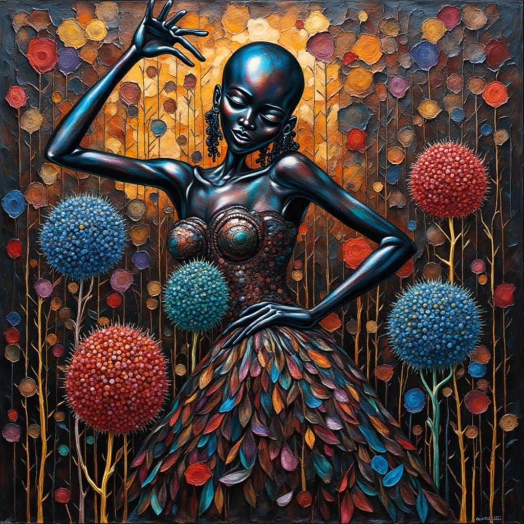 Avant-Garde Alien Queen Portrait in 3D Impasto Style