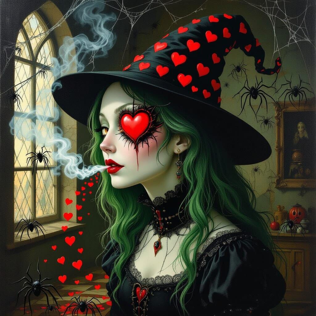 Surreal Witch With Heart Eye and Heart Hair