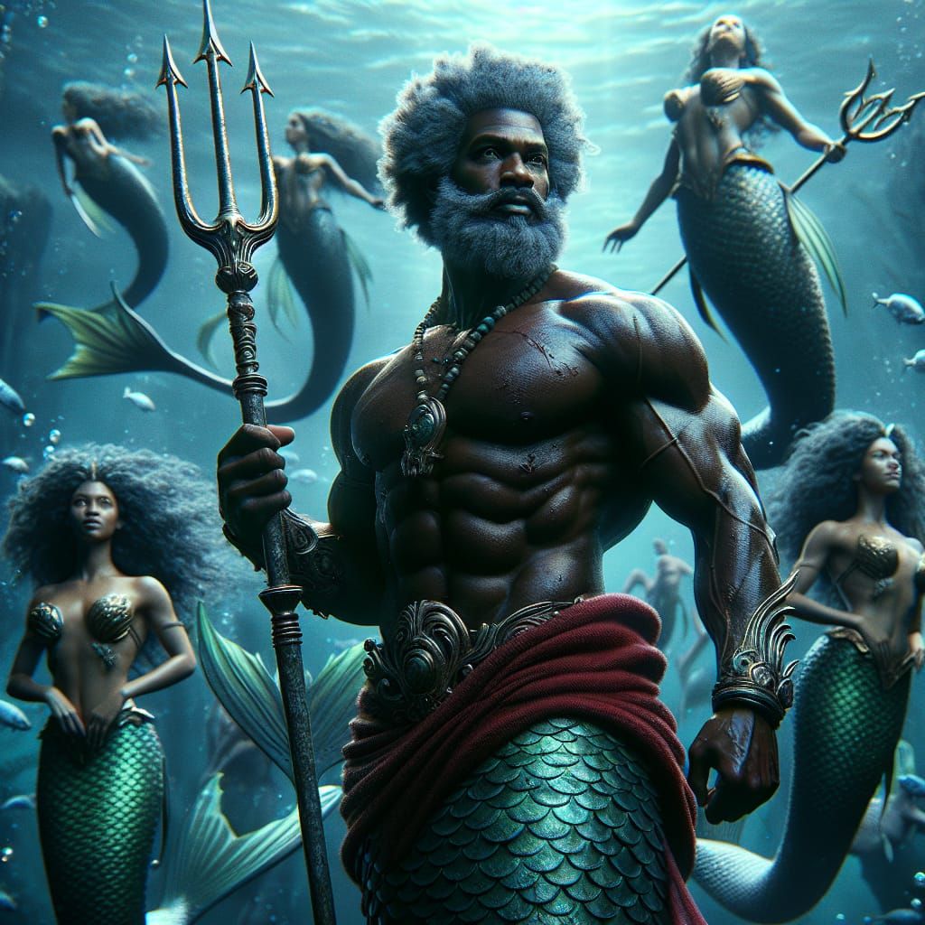 Merman King and Mermaid Army Underwater