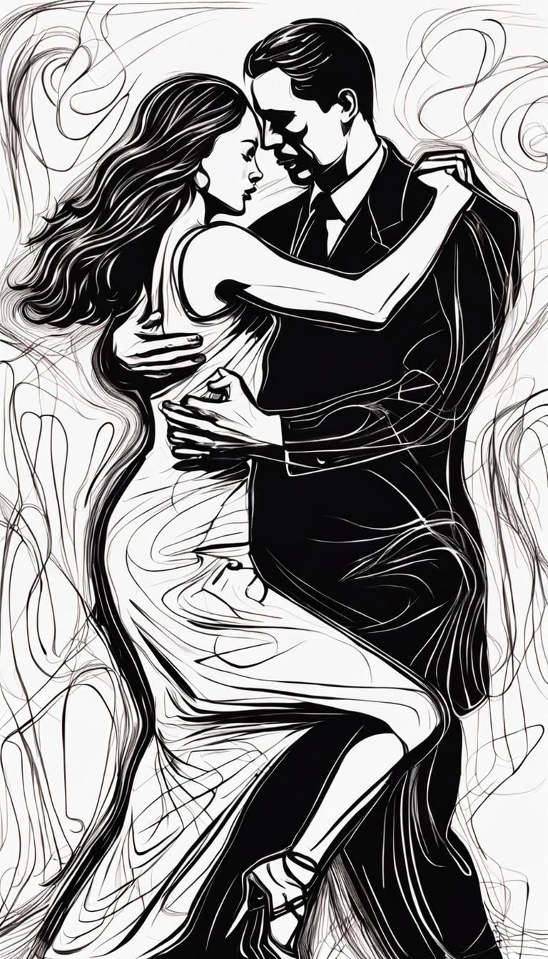 Passionate Tango: Surreal Black and White Sketch