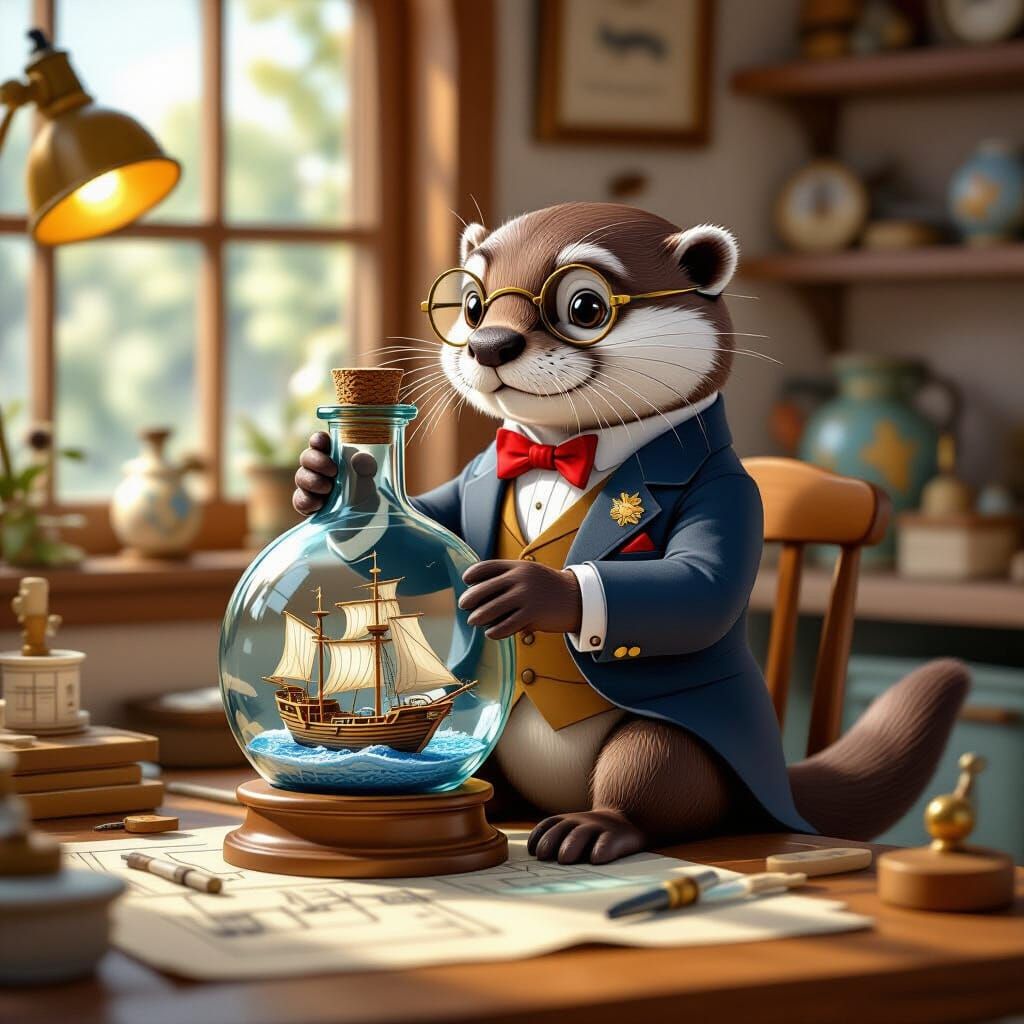 Dapper Otter Crafts Ships in Bottles