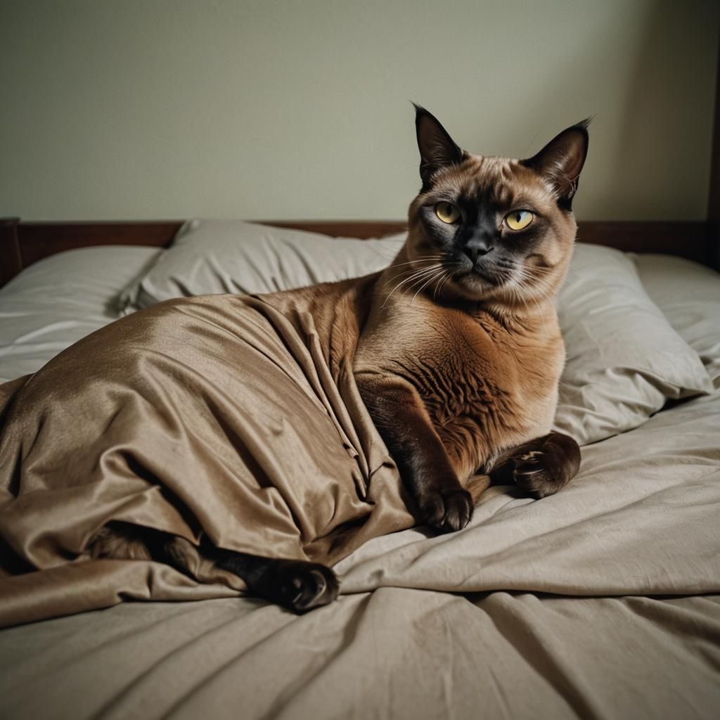 Dalai Lama with Burmese Cat: Cinematic Film Still