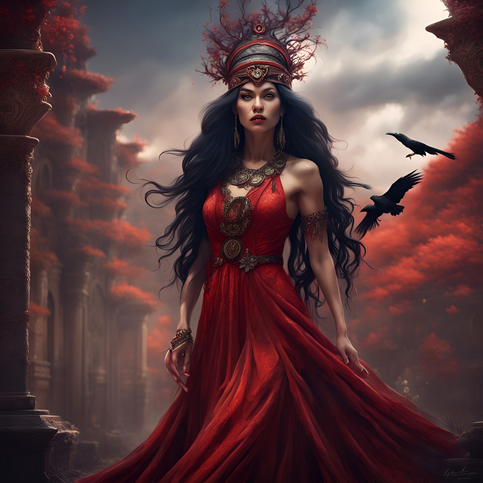 Exotic Woman with Headdress in Fantasy Style