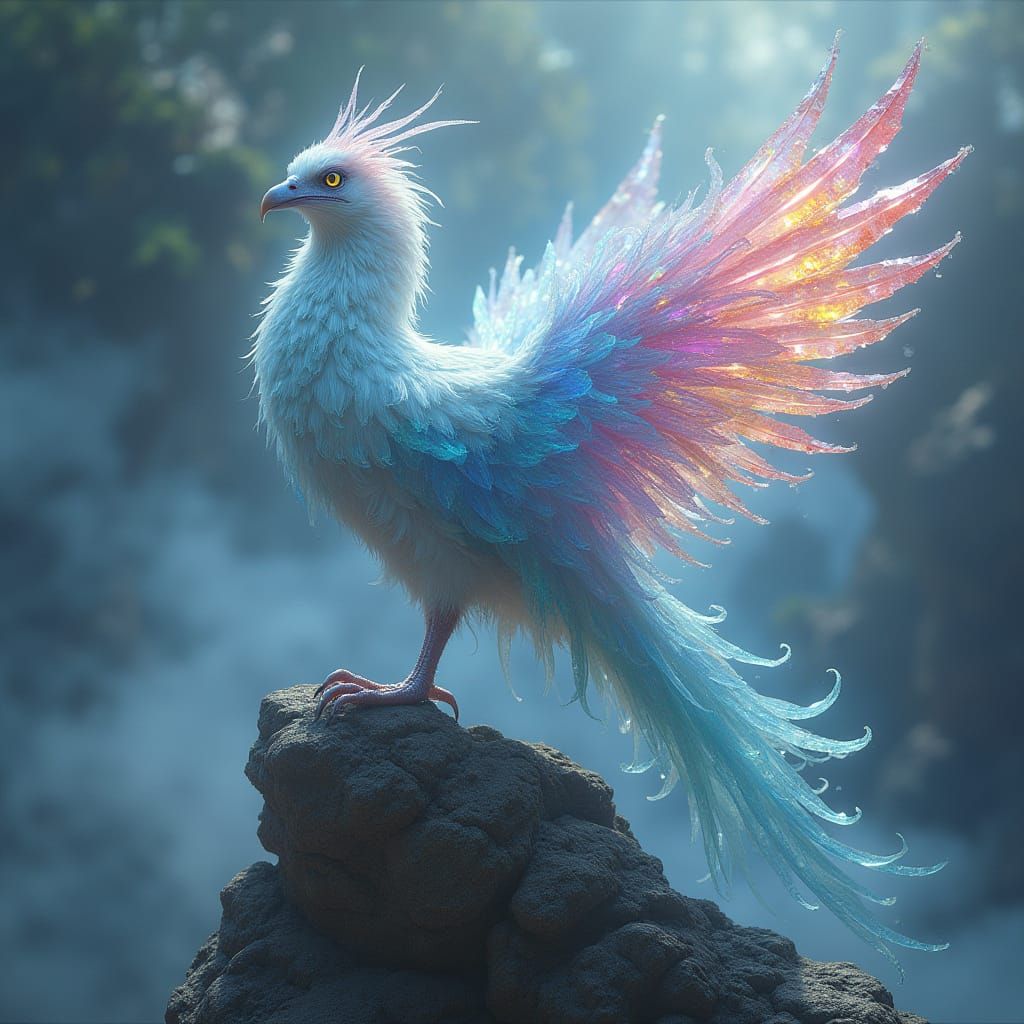 Crystal Phoenix Soars Above the Mystic Realm