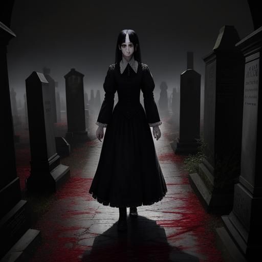 Creepy Woman in Graveyard, Horror Art
