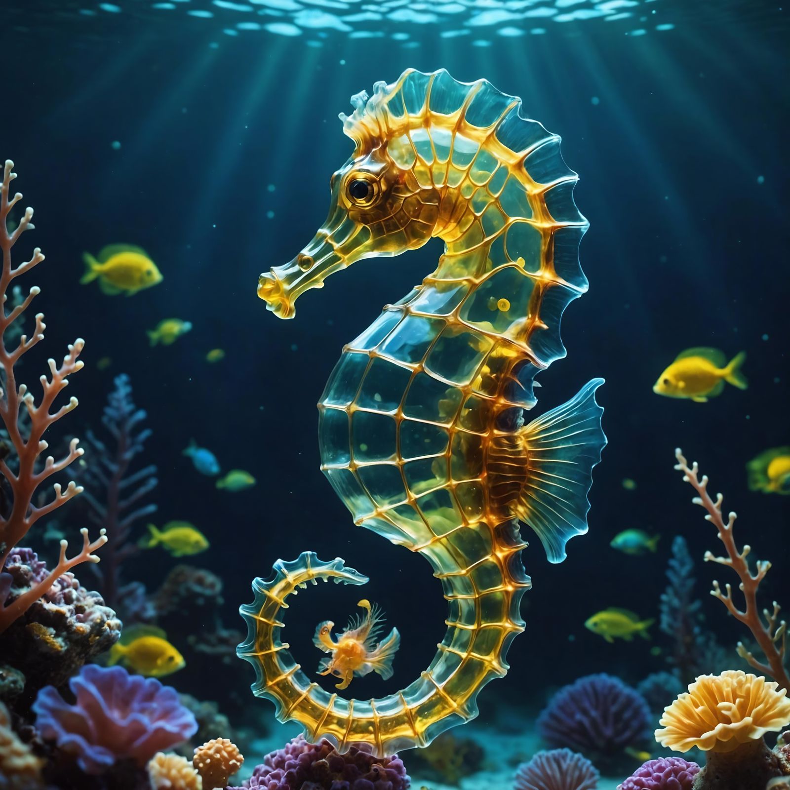 Glowing Glass Seahorse Underwater Fantasy
