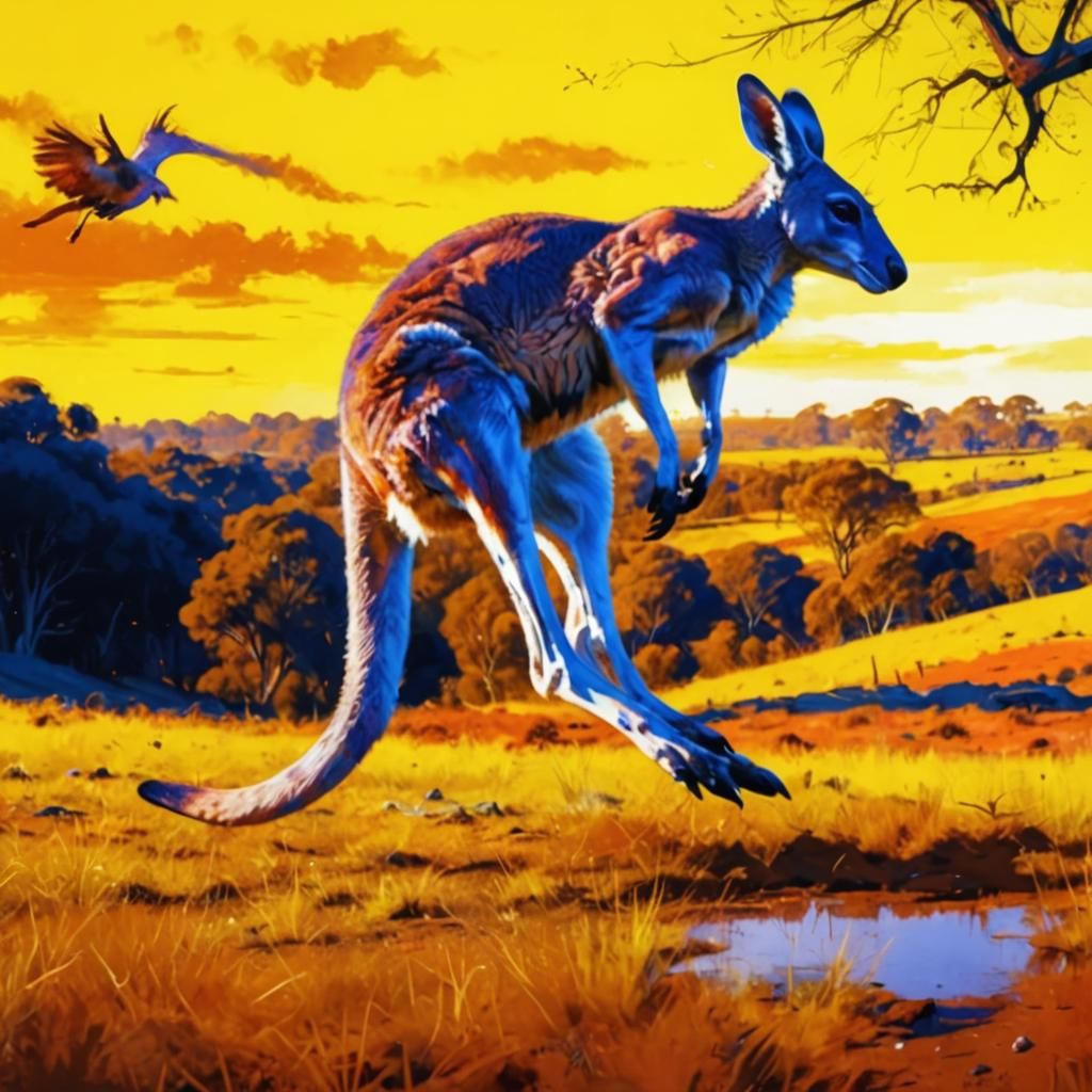 A kangaroo jumping , symmetrical kangaroo body, side view, s...