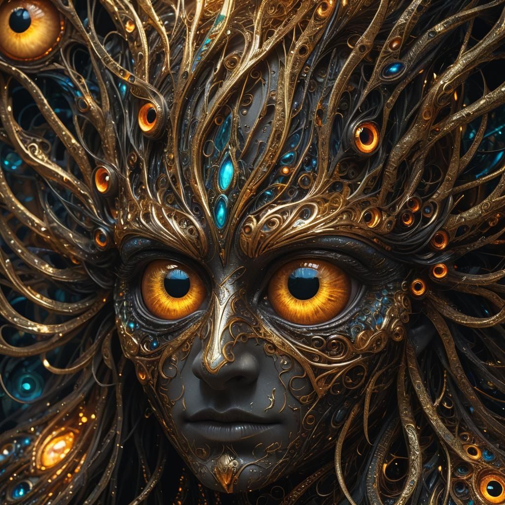 Iridescent Eyes in Dark Fantasy Realm, Art Nouveau