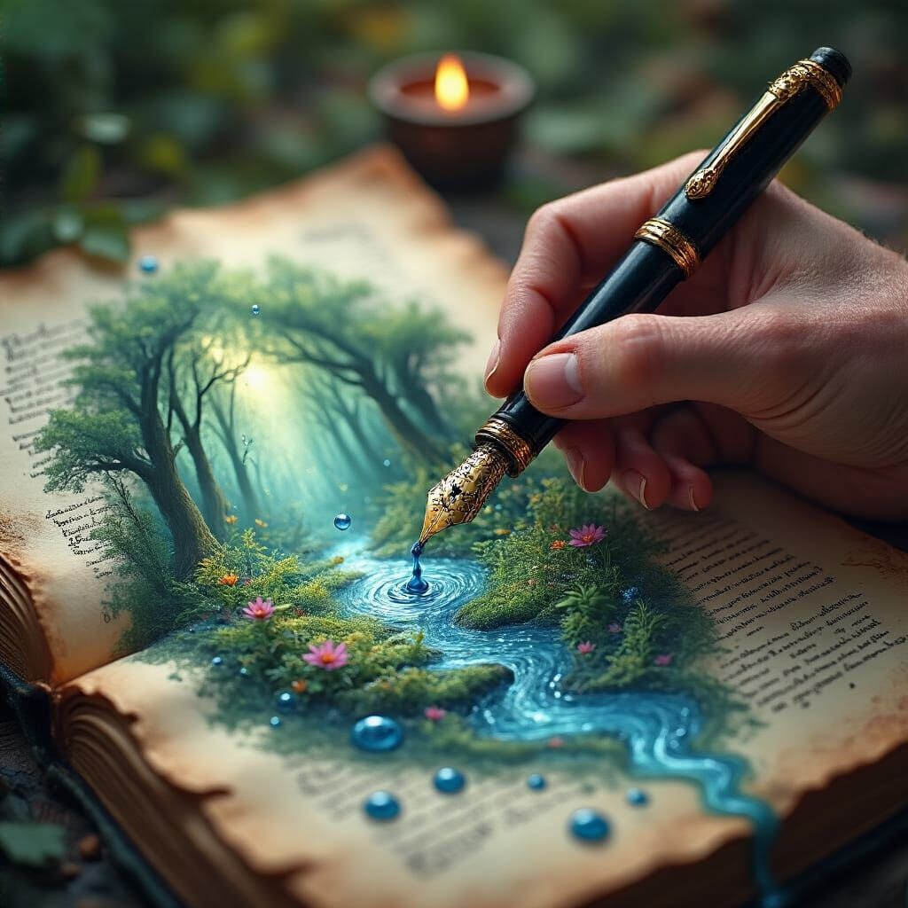 Alchemical Forest Emerging from Enchanted Parchment