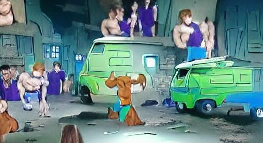 Cartoon Dog Flexing Biceps and Abs