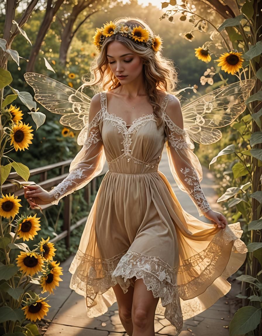Vintage Summer Fairy on Sunflower Bridge