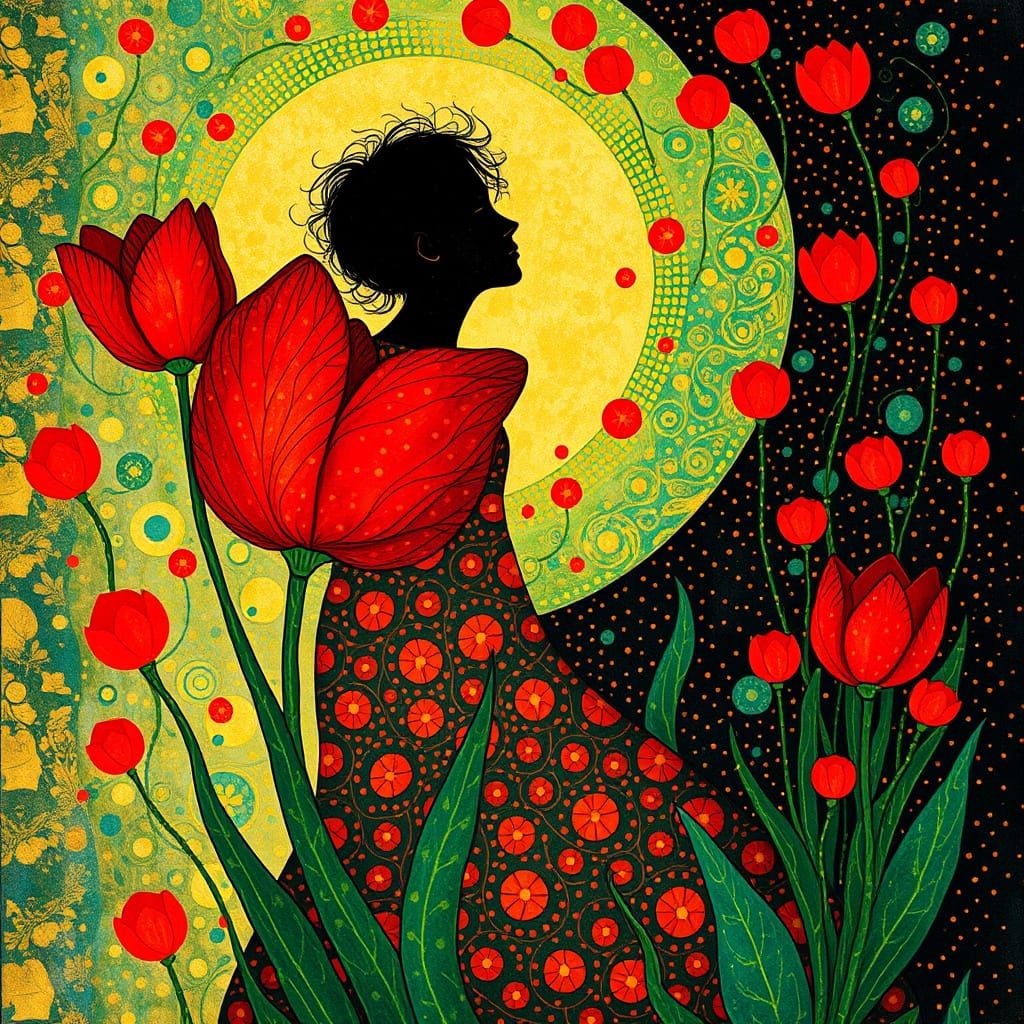 Ethereal Whispers of Blodeuwedd in Vibrant Klimt-Inspired Sp...