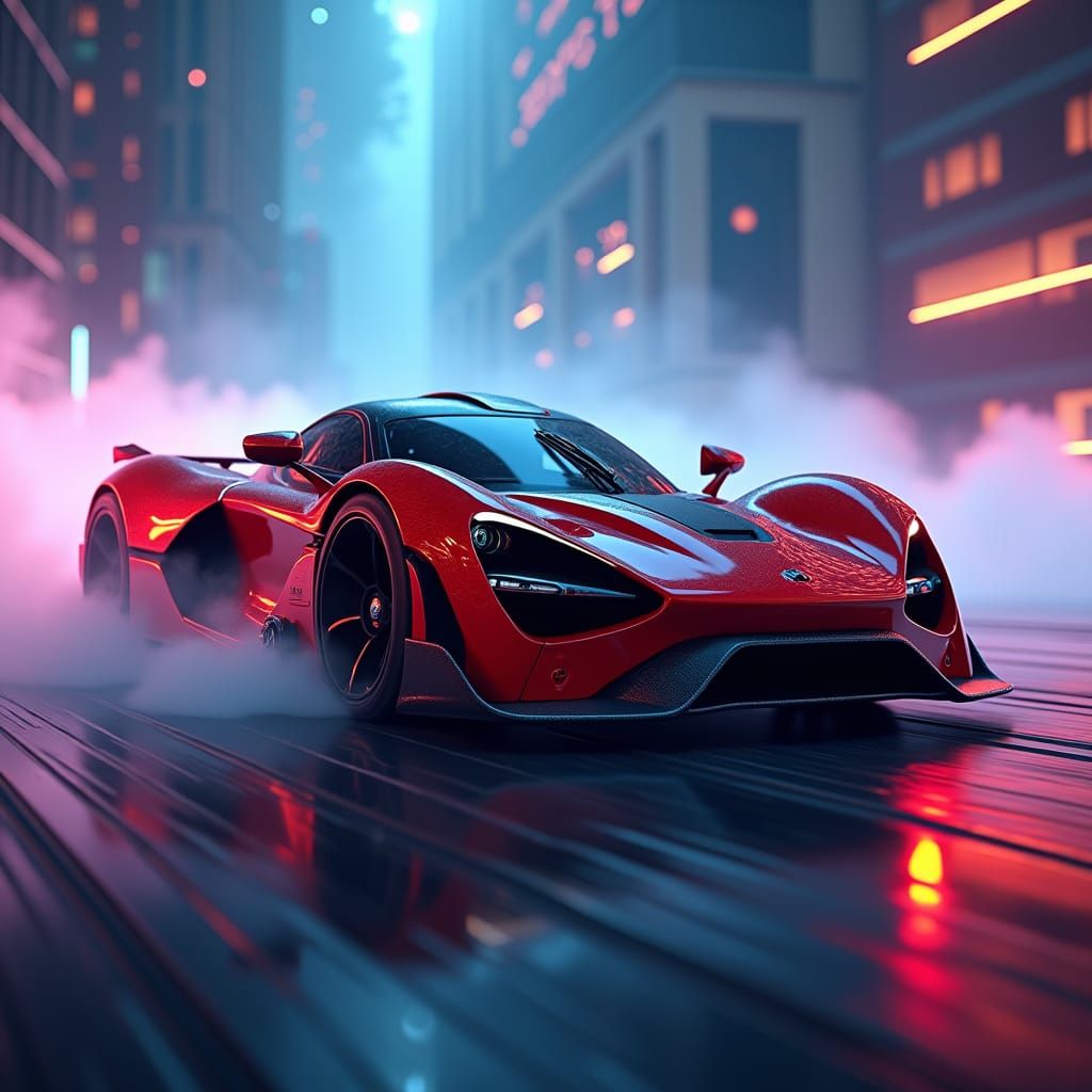 Futuristic Red Sports Car in Dreamlike Setting