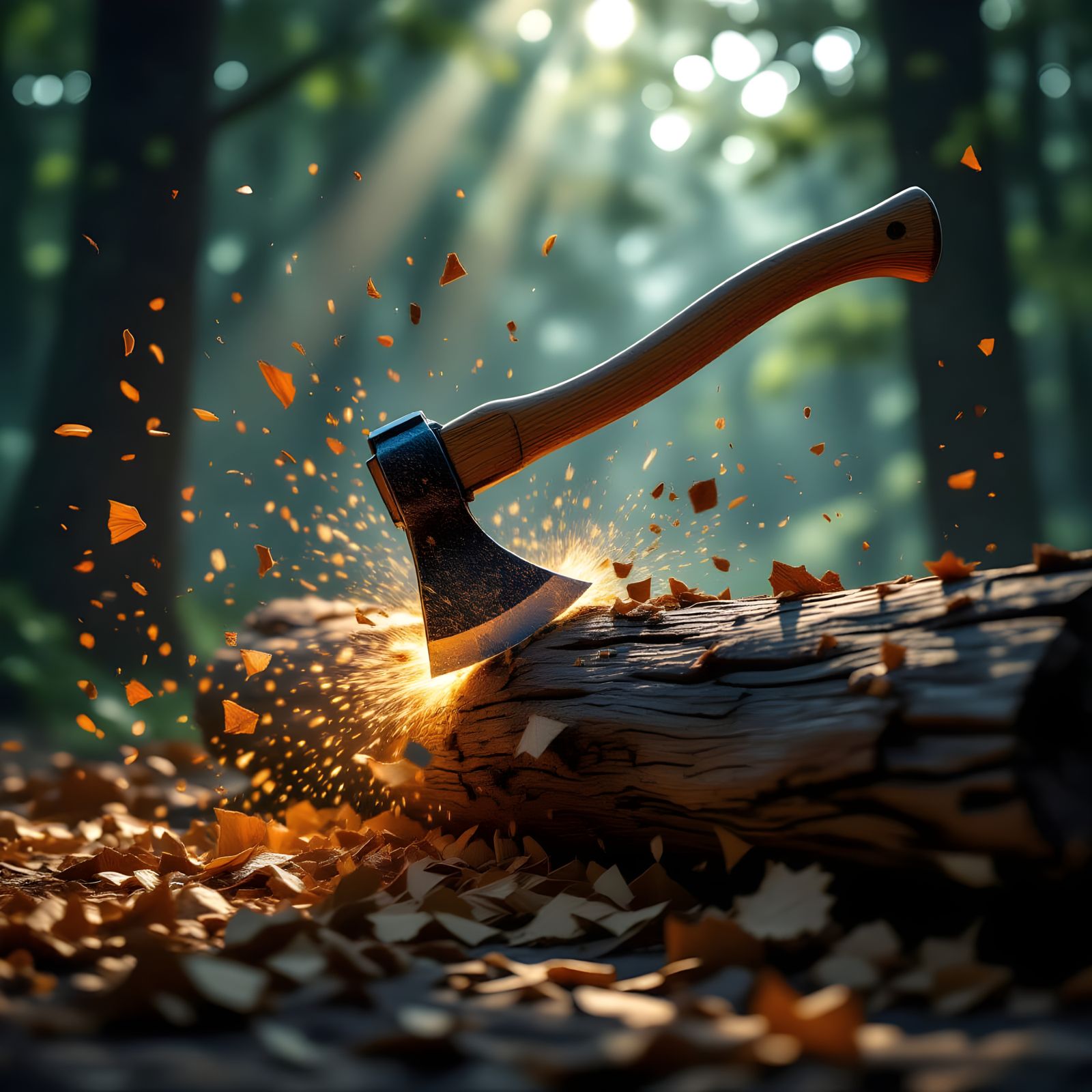 Axe Splits Wooden Log