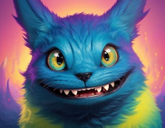 Cute Fluffy Monster Smiling in Vibrant Oil Painting