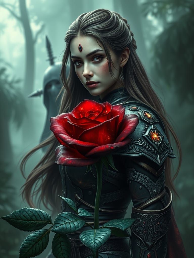 Ethereal Warrior Amidst Whispers of a Tropical Oasis