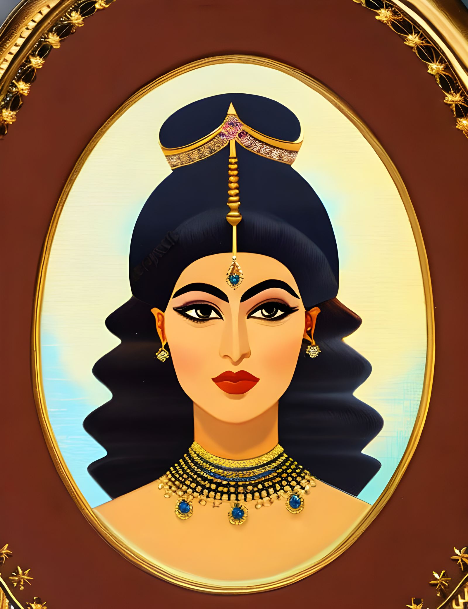Egyptian Queen Portrait in Pastel Storybook Style