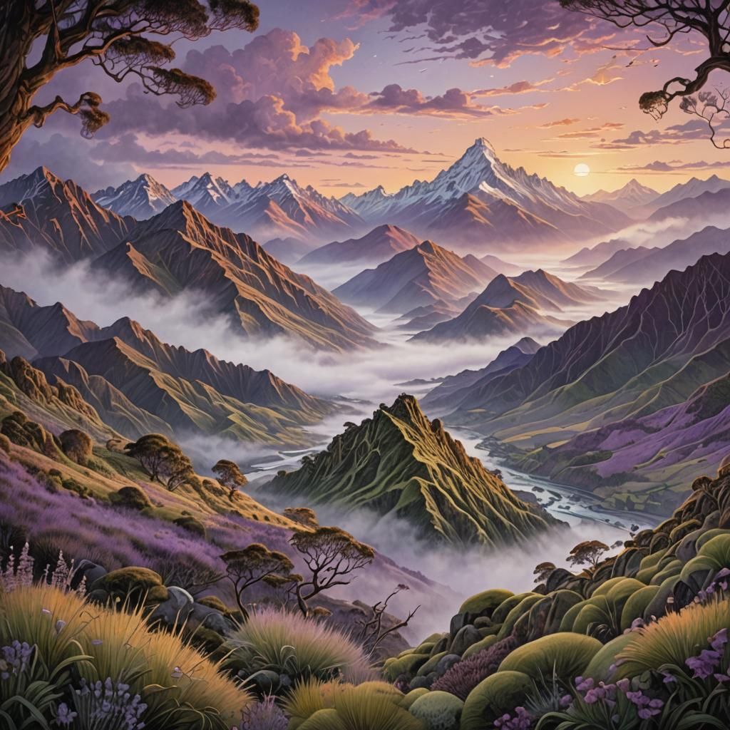 Mystical New Zealand Mountainscape in Ethereal Light