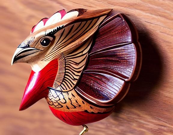 Stylized Pheasant Wood Carving on Velvet