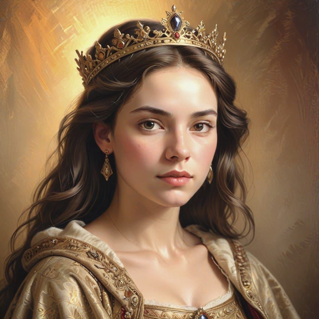 Regal Princess in Elegant Oil Canvas Portrait