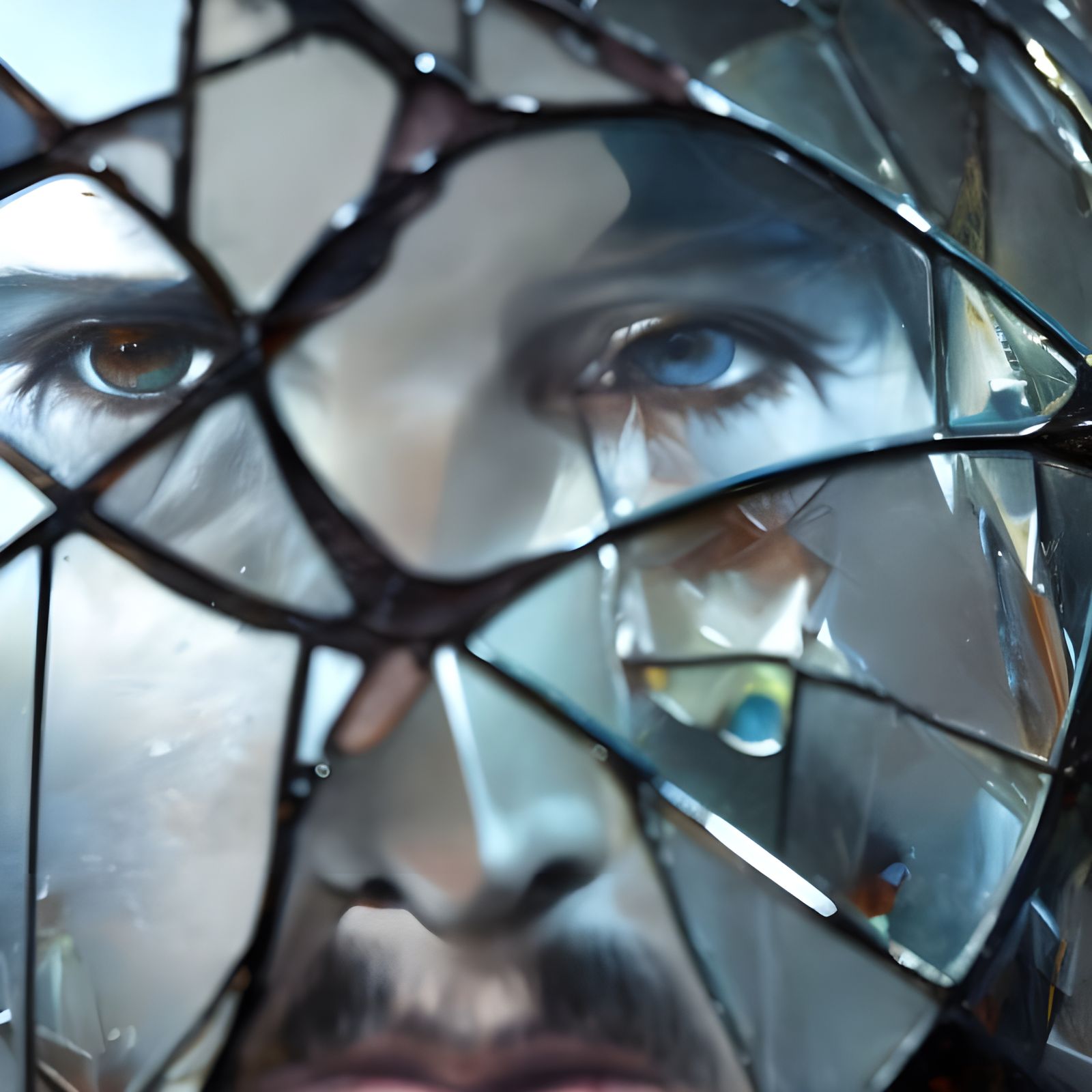 Sad Punk Reflected in Shattered Mirror