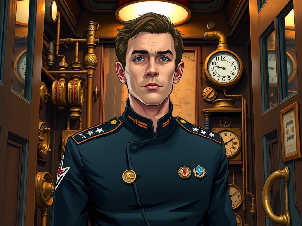 Starfleet Officer in Whimsical TARDIS Interior