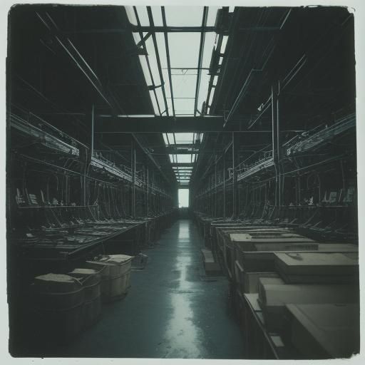 Dark Factory Scene in an Old Film Style