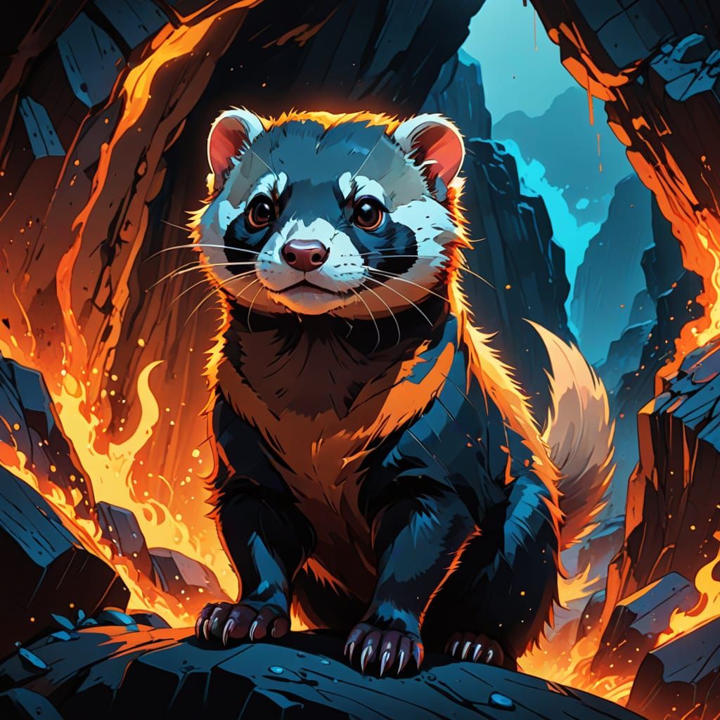 Magma Ferret in Vibrant Cel-Shaded Anime Style