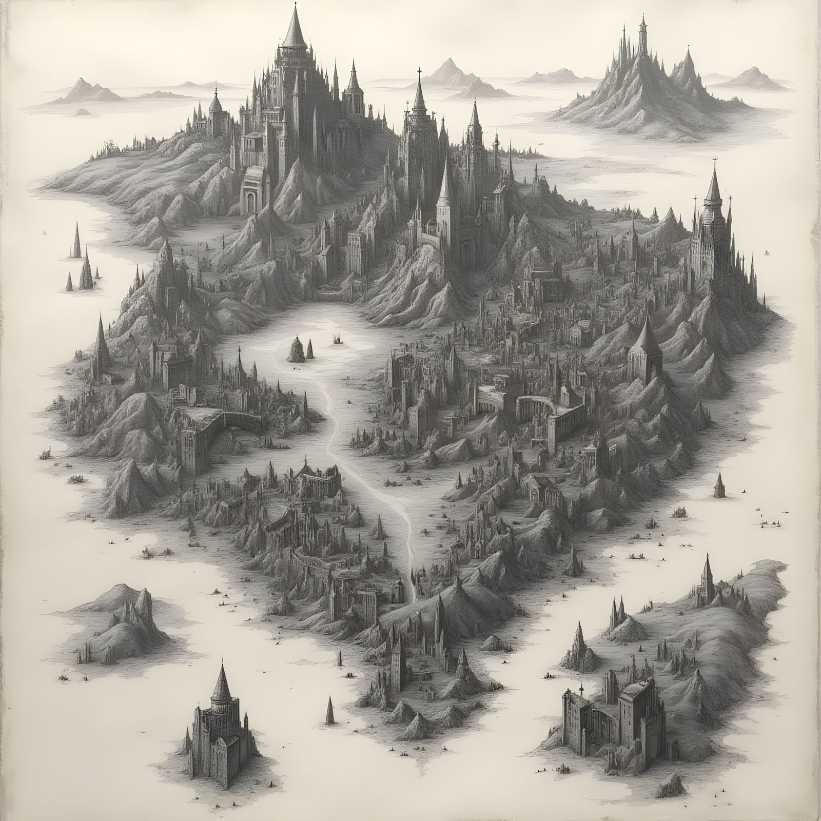 Fantasy Map in Hyperdetailed Charcoal Drawing Style