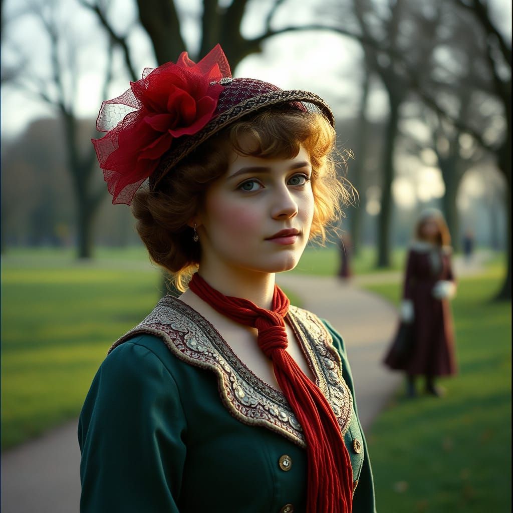Young Princess Anna in a Cinematic 1920s Park Stroll