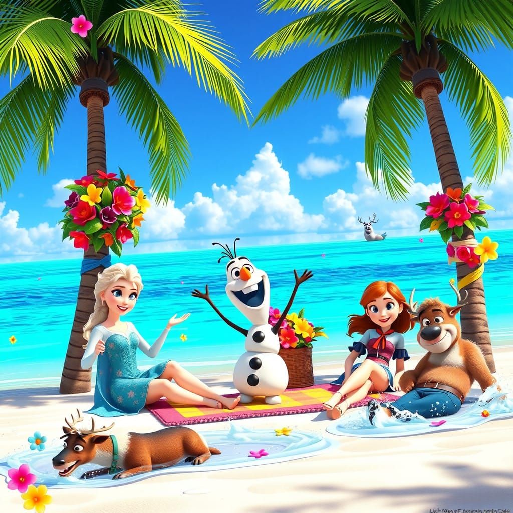 Vibrant Summer Paradise in 3D Realistic Anime Style